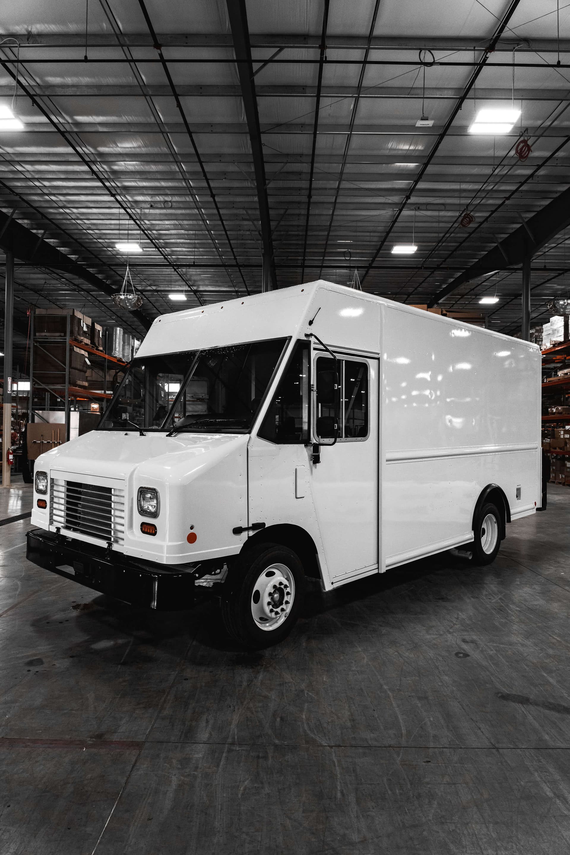 Step van on a route